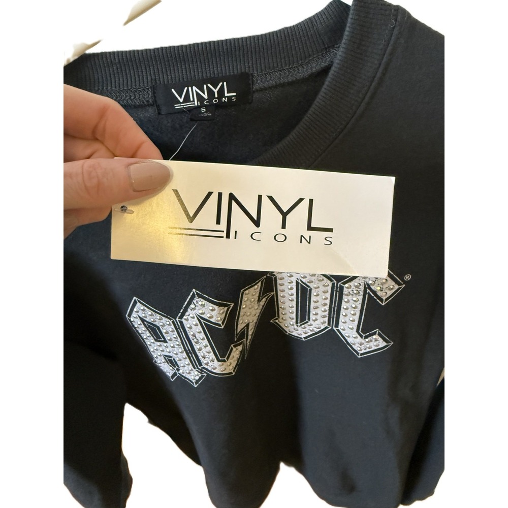 NWT Grunge Revival ACDC Studded Pullover Sz Small Fringe Rock Concert Band tee